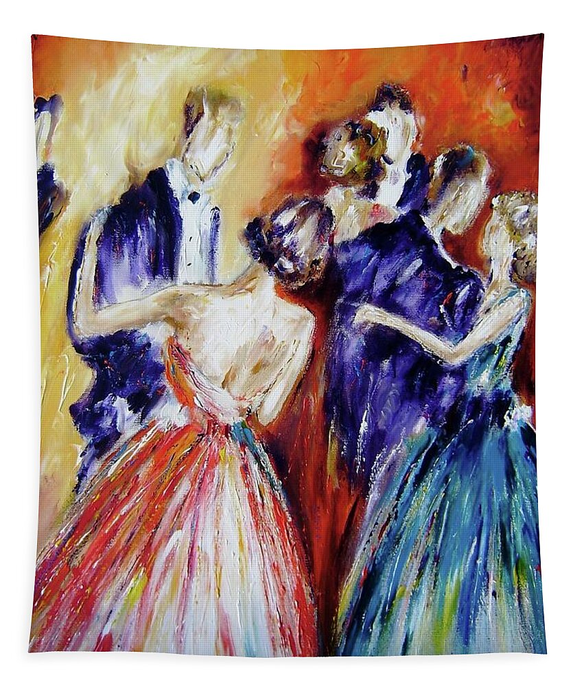 Romance Tapestry featuring the painting Romantic Dance Paintings by Mary Cahalan Lee - aka PIXI