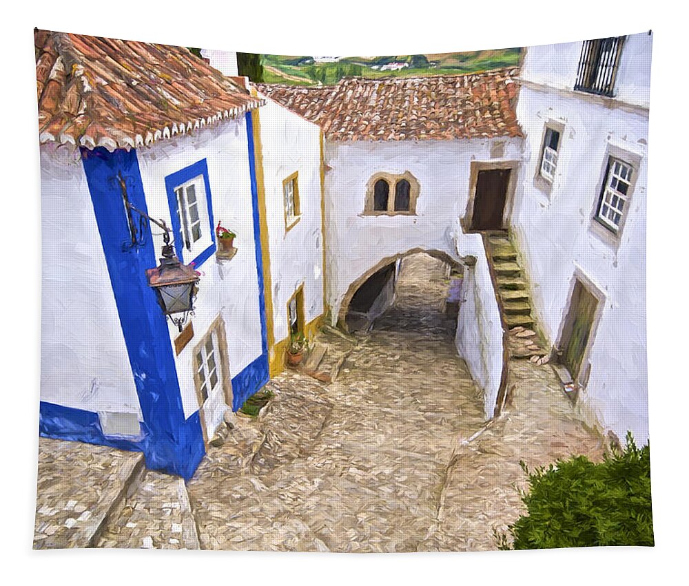 Obidos Tapestry featuring the painting Romantic Obidos by David Letts