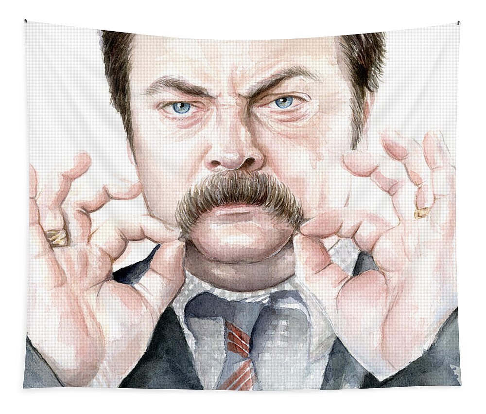 Ron Tapestry featuring the painting Ron Swanson Mustache Portrait by Olga Shvartsur
