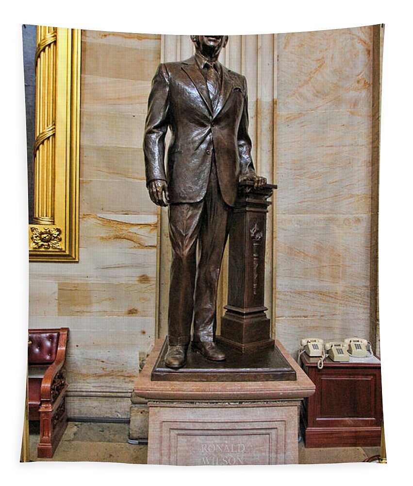 President Ronald Regan Tapestry featuring the photograph Ronald Regan - U S Capitol Statuary Hall by Allen Beatty