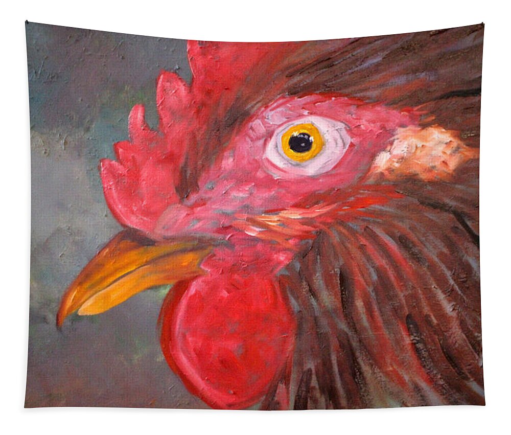 Rooster Tapestry featuring the painting Rooster by Nancy Merkle