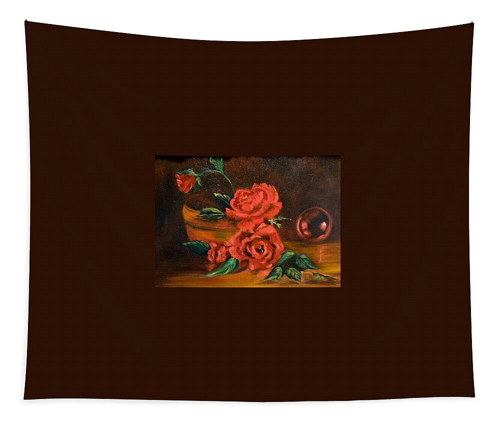  Red Roses Tapestry featuring the painting Roses are Red by Jenny Lee