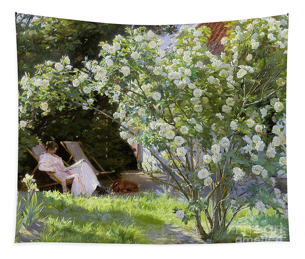 Rosebush Tapestry featuring the painting Roses by Peder Severin Kroyer