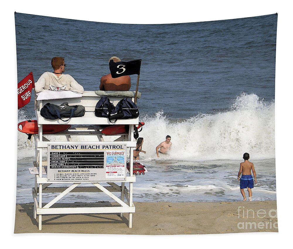Beach Tapestry featuring the digital art Rough Water at Bethany Beach in Delaware by William Kuta