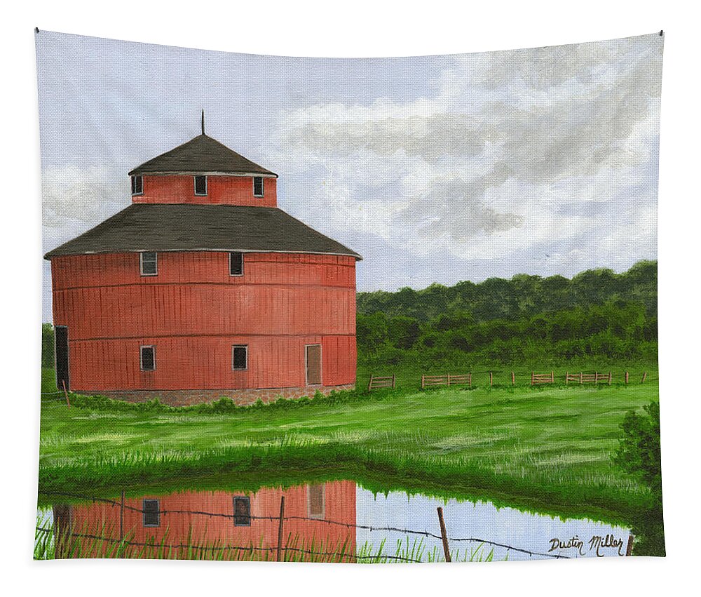 Art Tapestry featuring the painting Round Barn by Dustin Miller