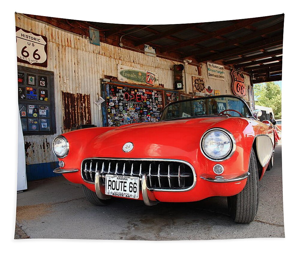 66 Tapestry featuring the photograph Route 66 Corvette 2012 by Frank Romeo