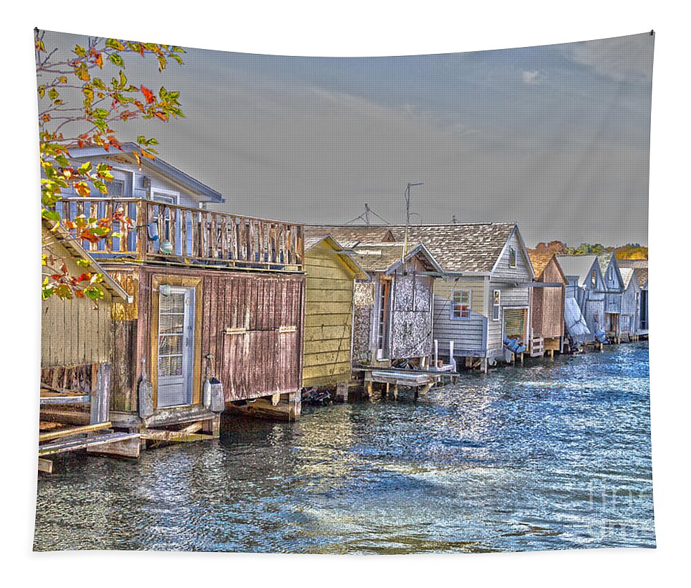 Boathouse Tapestry featuring the photograph Row of Boathouses by William Norton