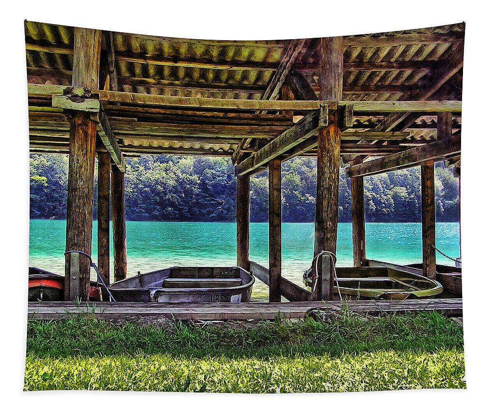 Switzerland Tapestry featuring the photograph Rowboat Parking by Hanny Heim
