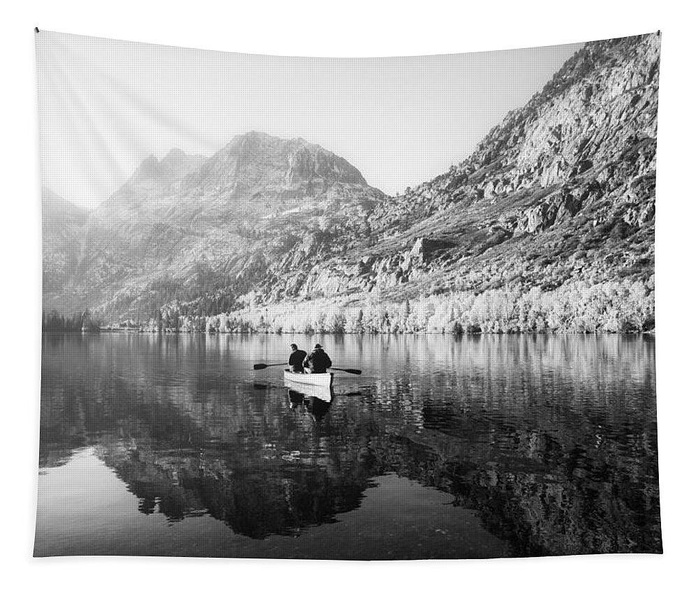 Silver Lake Tapestry featuring the photograph Rowing Into The Mist by Priya Ghose