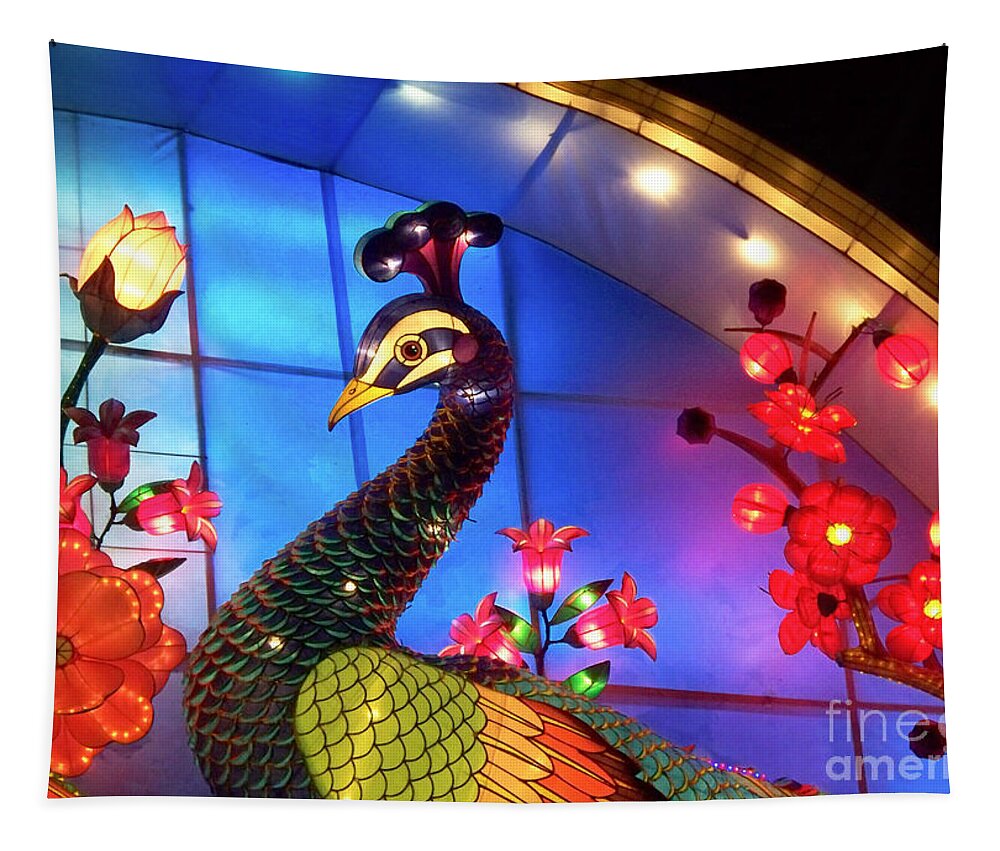 Chinese Lantern Festival Tapestry featuring the photograph Royal Peacock by Cheryl McClure