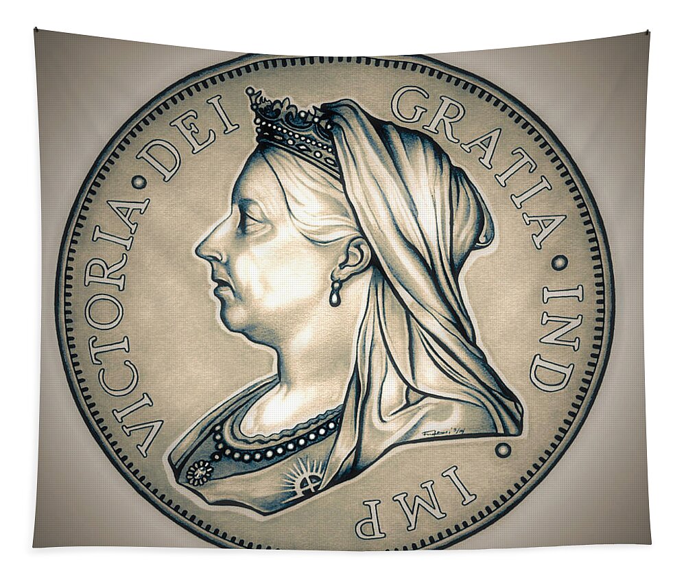 Coin Tapestry featuring the drawing Royal Queen Victoria by Fred Larucci