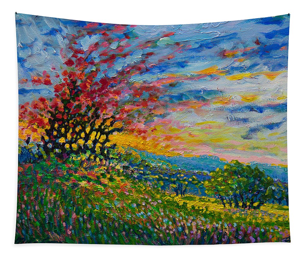 Landscape Tapestry featuring the painting Ruby Tree Ablaze by Michael Gross