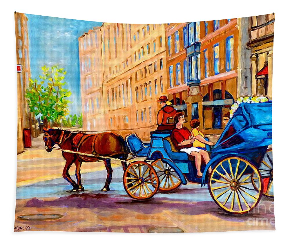 Rue Notre Dame Tapestry featuring the painting Rue Notre Dame Caleche Ride by Carole Spandau