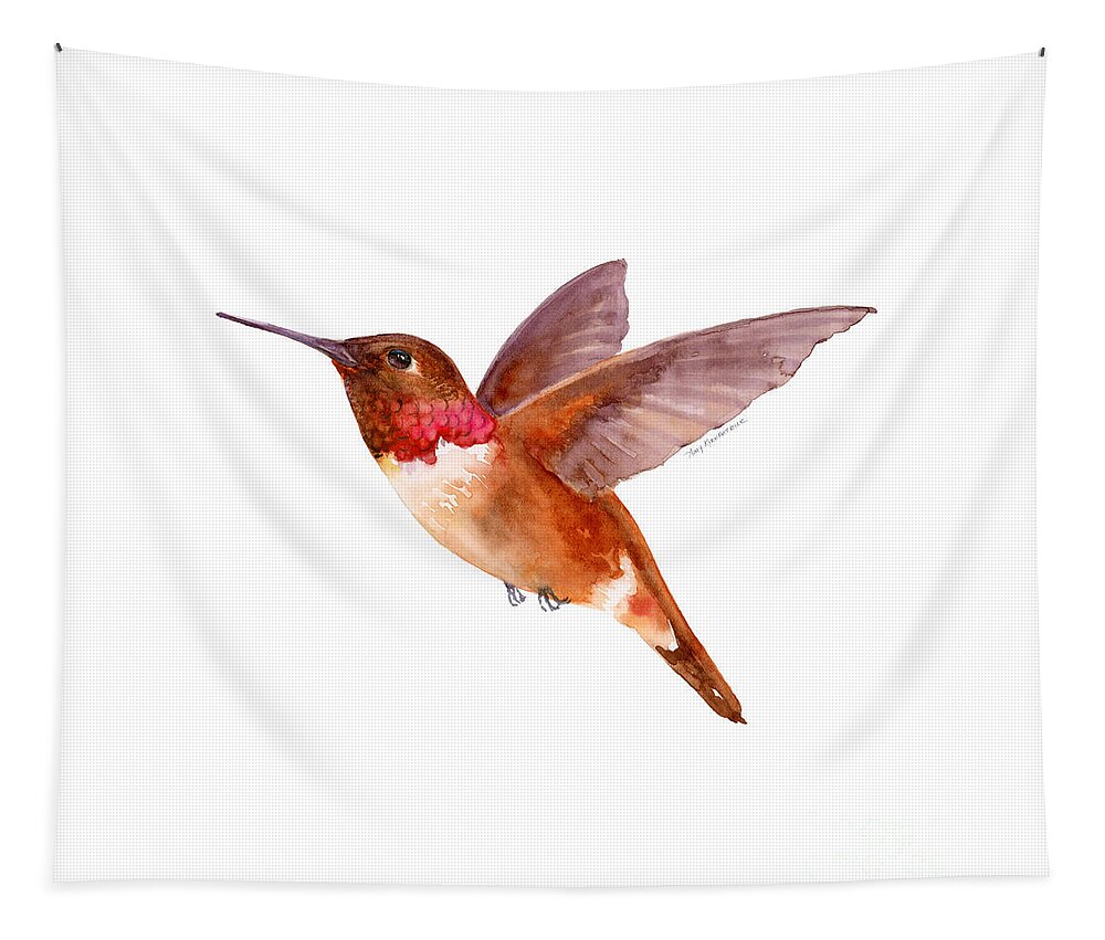 Bird Tapestry featuring the painting Rufous Hummingbird by Amy Kirkpatrick