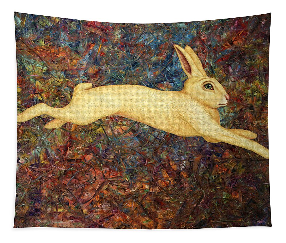 Rabbit Tapestry featuring the painting Running Rabbit by James W Johnson