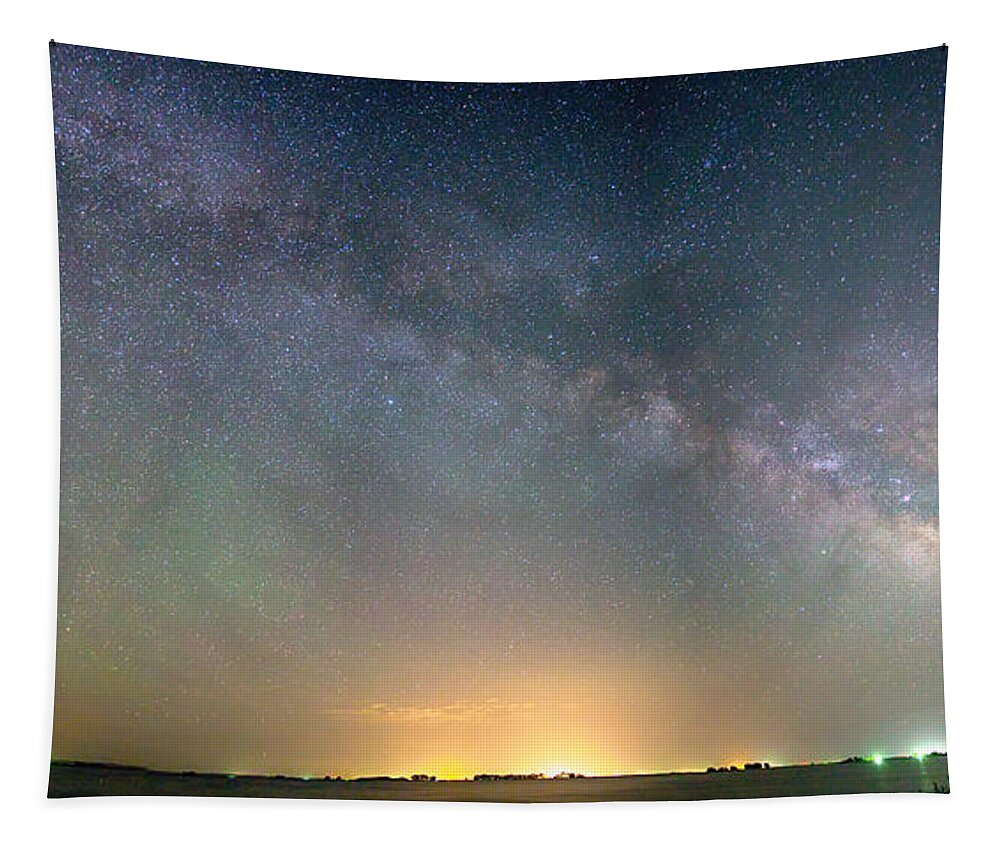 Jackson Lake State Park Tapestry featuring the photograph Rural Night Milky Way Sky Panorama by James BO Insogna