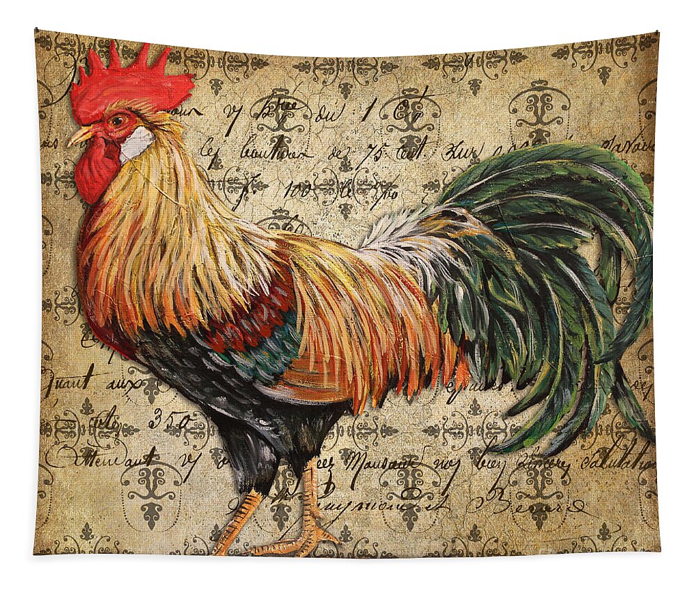 Acrylic Painting Tapestry featuring the painting Rustic Rooster-JP2121 by Jean Plout
