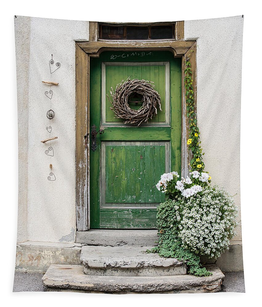 Rustic Tapestry featuring the photograph Rustic Wooden Village Door - Austria by Gary Whitton