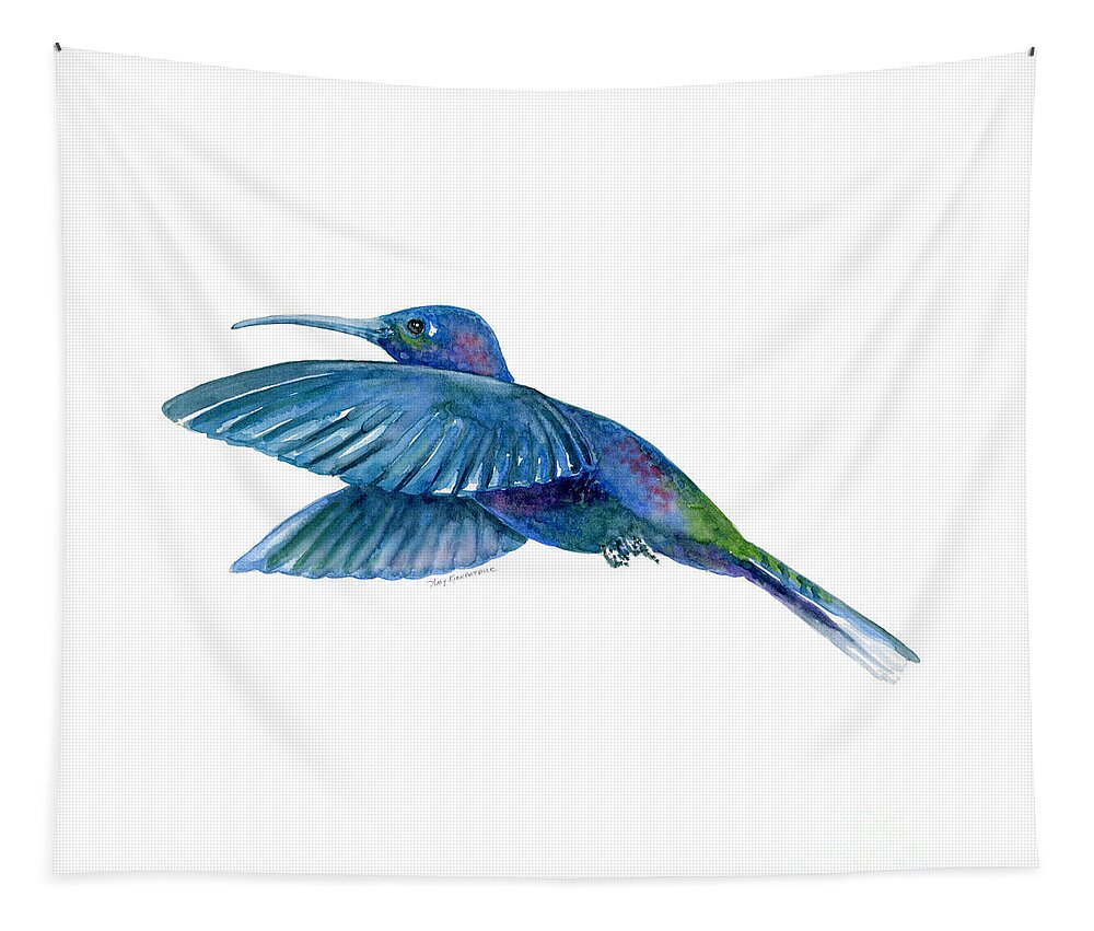 Bird Tapestry featuring the painting Sabrewing Hummingbird by Amy Kirkpatrick
