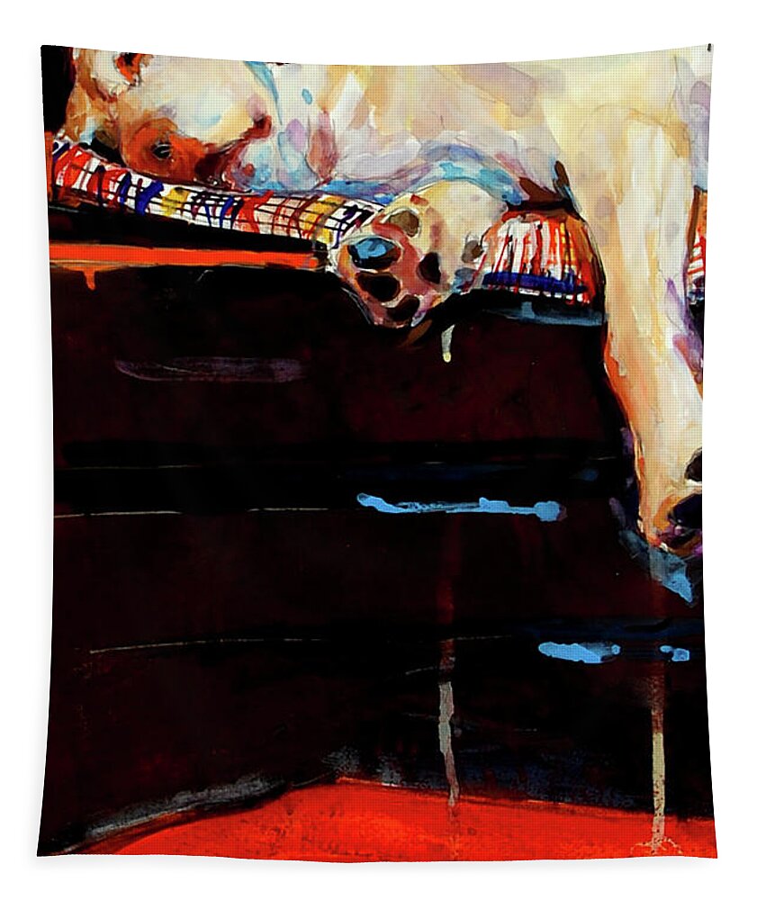Dog Sleeping Tapestry featuring the painting Sacked by Molly Poole