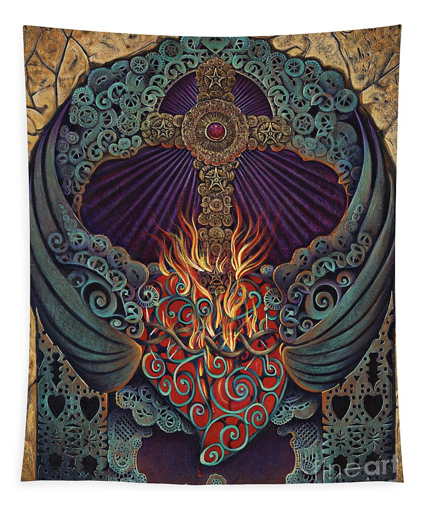 Sacred Tapestry featuring the painting Sacred Heart by Ricardo Chavez-Mendez