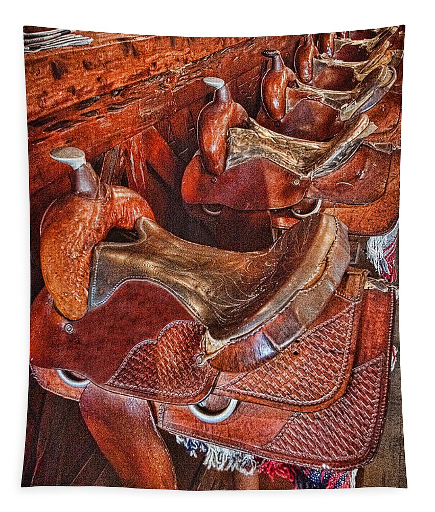 Saddle Up To The Bar Tapestry featuring the photograph Saddle Up To the Bar by Priscilla Burgers