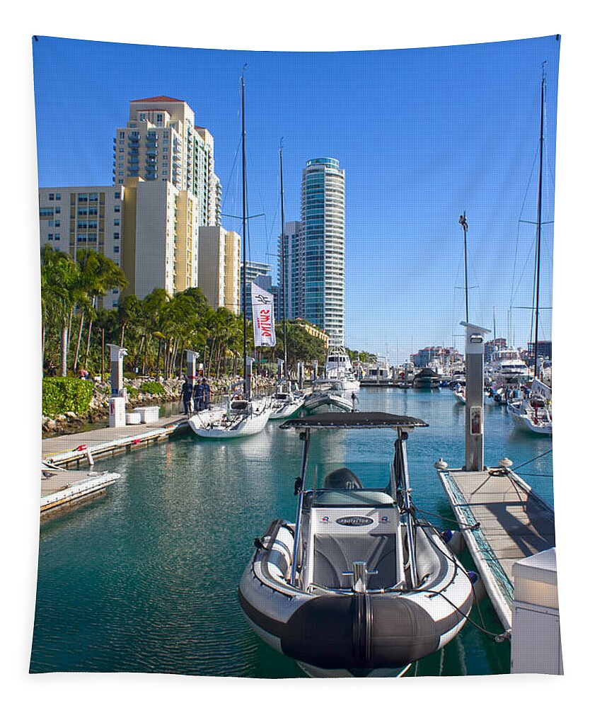 Harbor Tapestry featuring the photograph Miami Beach Marina Series 35 by Carlos Diaz