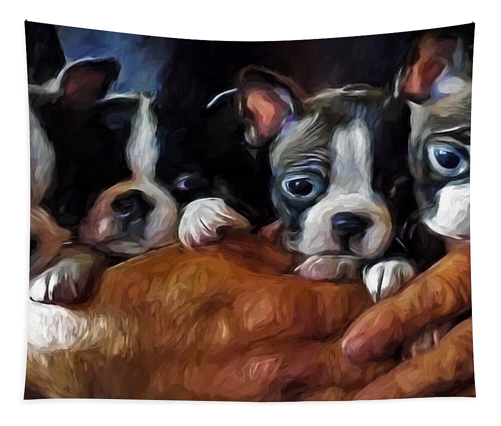 Safe In The Arms Of Love Tapestry featuring the painting Safe In The Arms Of Love - Puppy Art by Jordan Blackstone