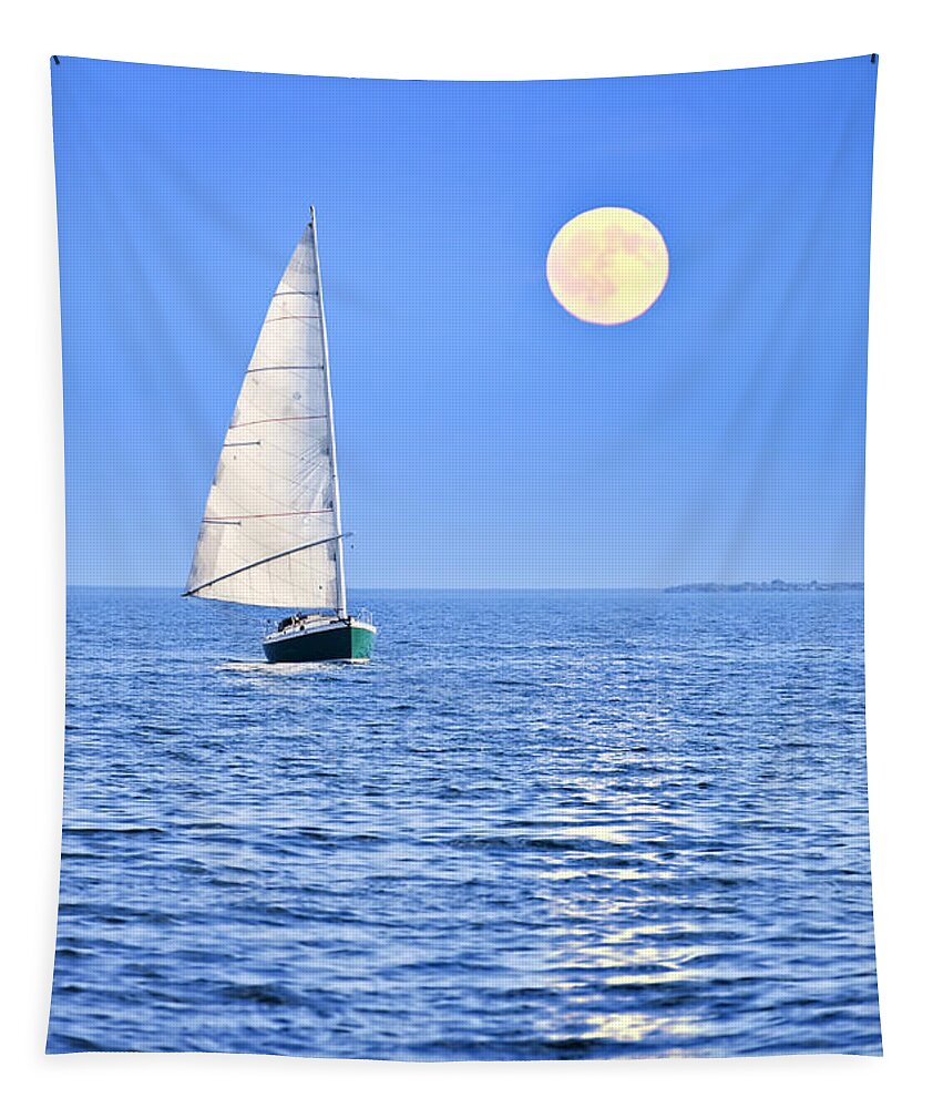 Sail Tapestry featuring the photograph Sailing at full moon by Elena Elisseeva