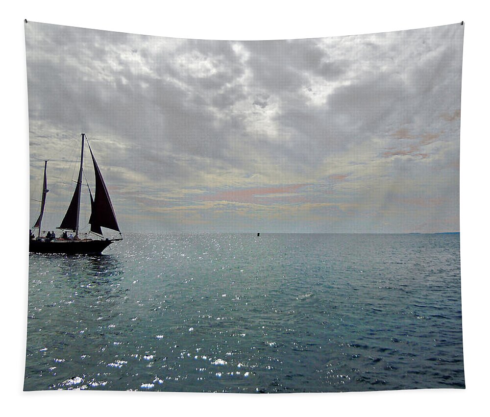 Maine Tapestry featuring the photograph Sailboat at Sea by Nancy Griswold