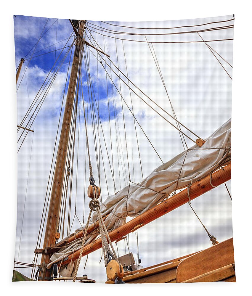 Boat Tapestry featuring the photograph Sailboat rigging by Alexey Stiop