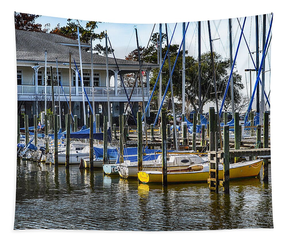Water Tapestry featuring the photograph Sailboats at the Fairhope Yacht Club by Michael Thomas