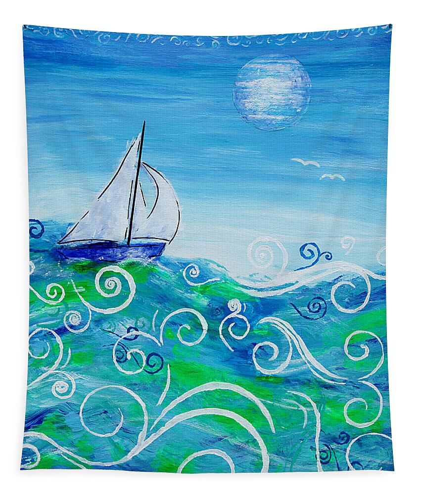 Sailing Tapestry featuring the painting Sailing by Jan Marvin by Jan Marvin