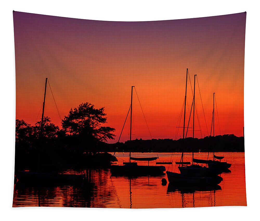 Massachusetts Tapestry featuring the photograph Sailors Delight Boston Sunset by Sylvia J Zarco