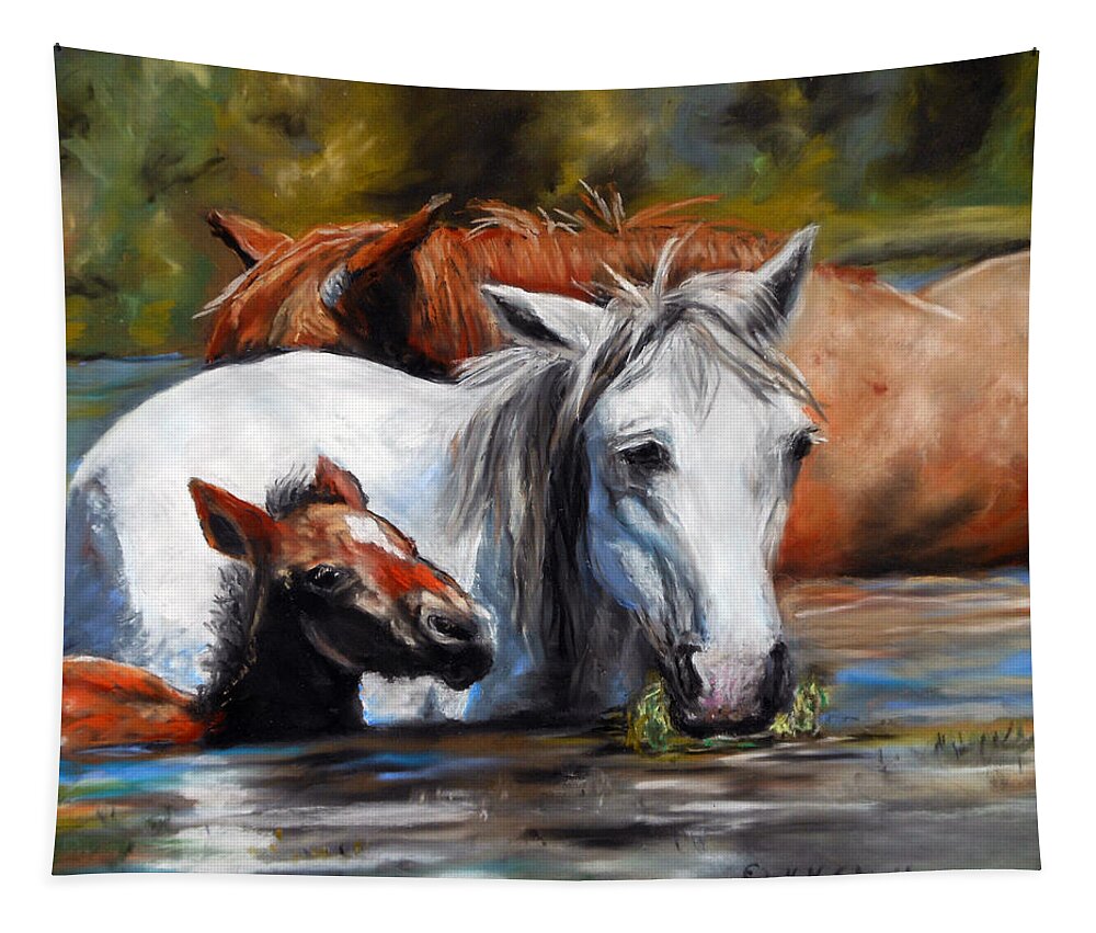 Horse Art Tapestry featuring the pastel Salt River Foal by Karen Kennedy Chatham