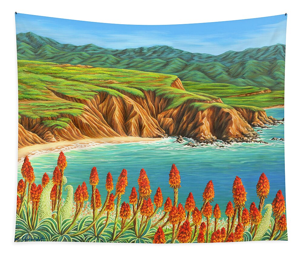 Ocean Tapestry featuring the painting San Mateo Springtime by Jane Girardot
