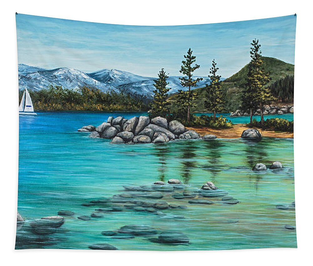 Landscape Tapestry featuring the painting Sand Harbor by Darice Machel McGuire