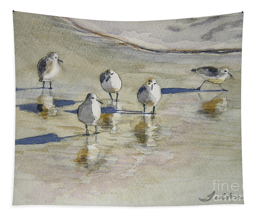 Bird Watercolor Paintings Tapestry featuring the painting Sandpipers 2 watercolor 5-13-12 julianne felton by Julianne Felton