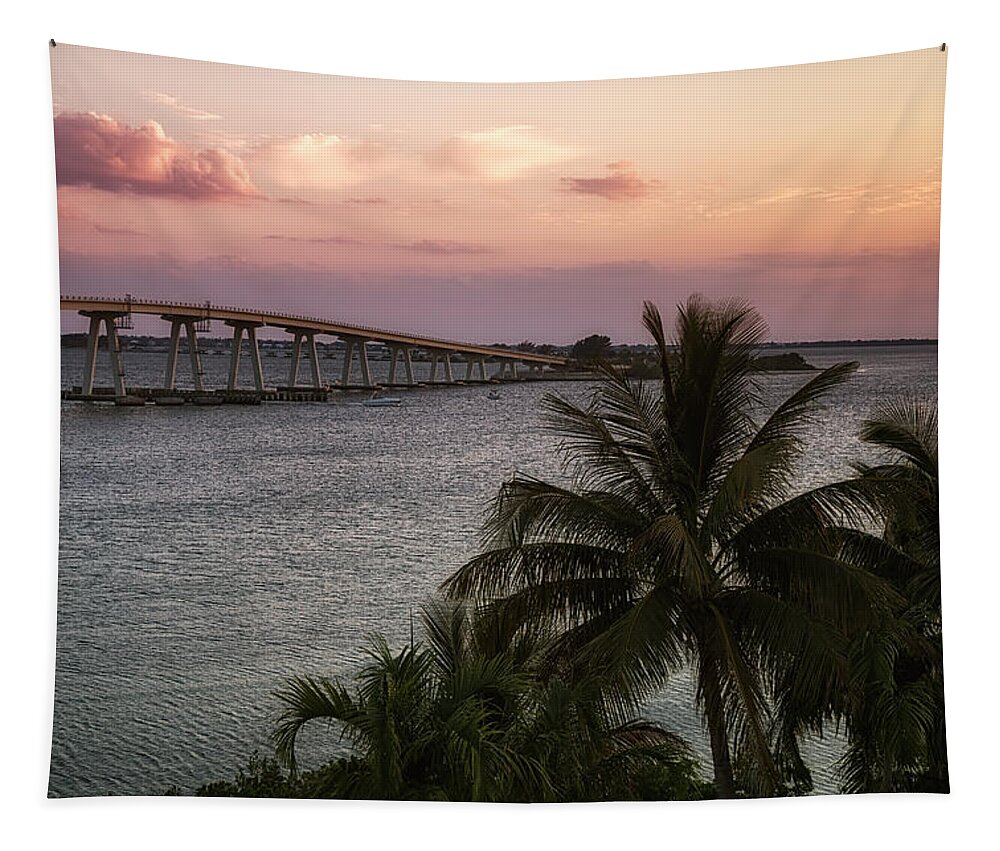 Sunset Tapestry featuring the photograph Sanibel Island Causeway by Kim Hojnacki