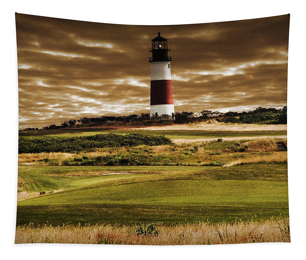 Great Landscape Tapestry featuring the photograph Sankaty Head Lighthouse in Nantucket by Mitchell R Grosky