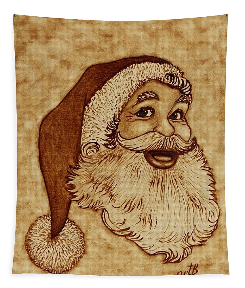 Santa Coffee Art Tapestry featuring the painting Santa Claus Joyful Face by Georgeta Blanaru