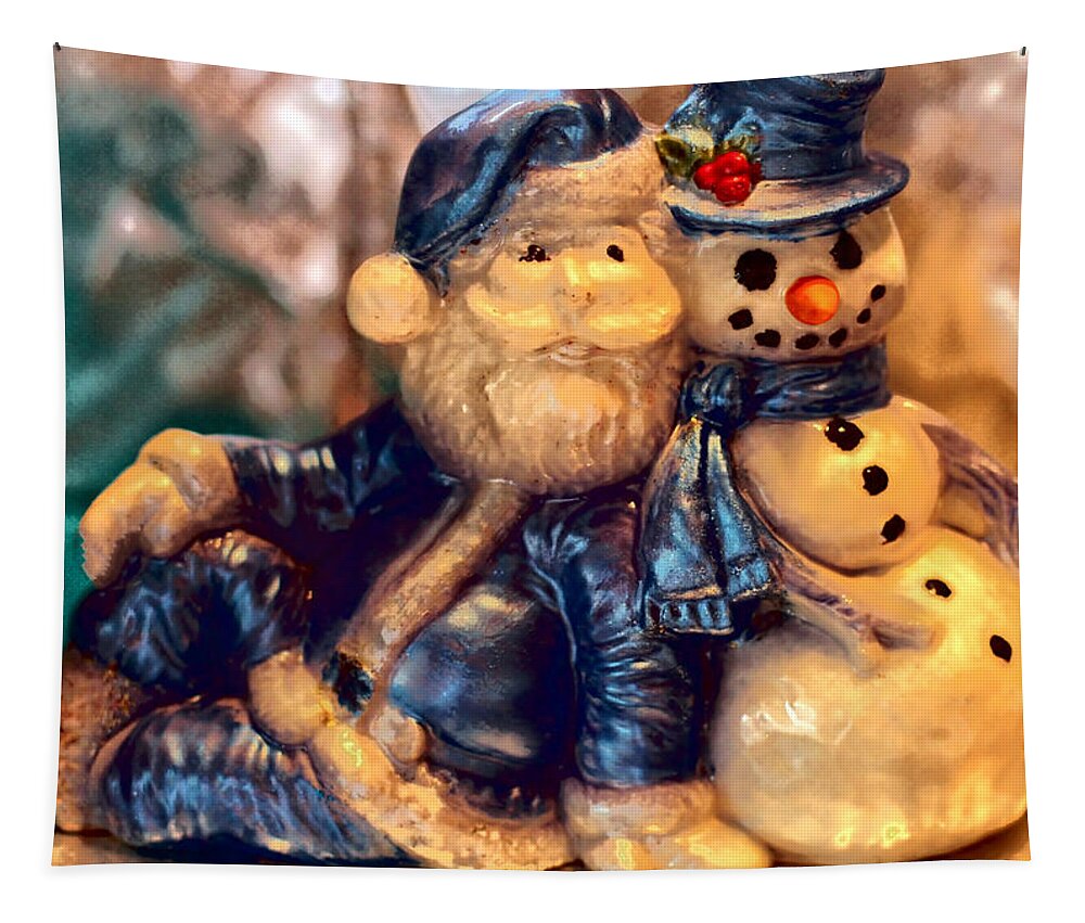 Xmas Tapestry featuring the photograph Sapphire Santa and Mr. Snowman by William Rockwell