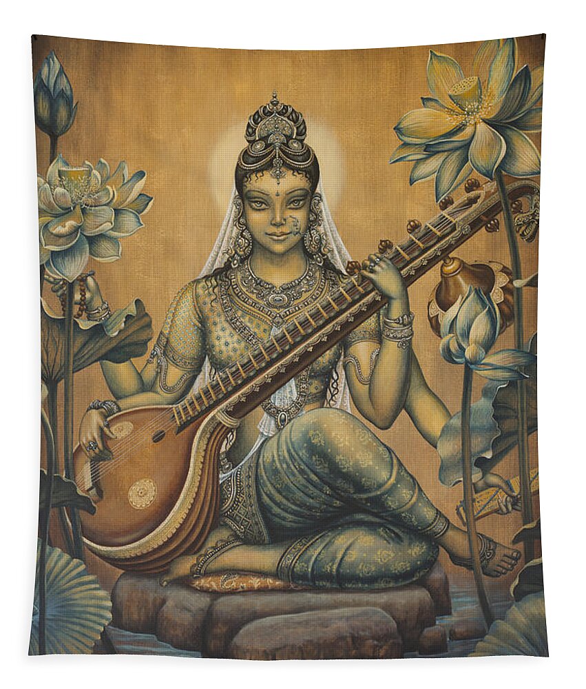 Sarasvati Tapestry featuring the painting Sarasvati Shakti by Vrindavan Das