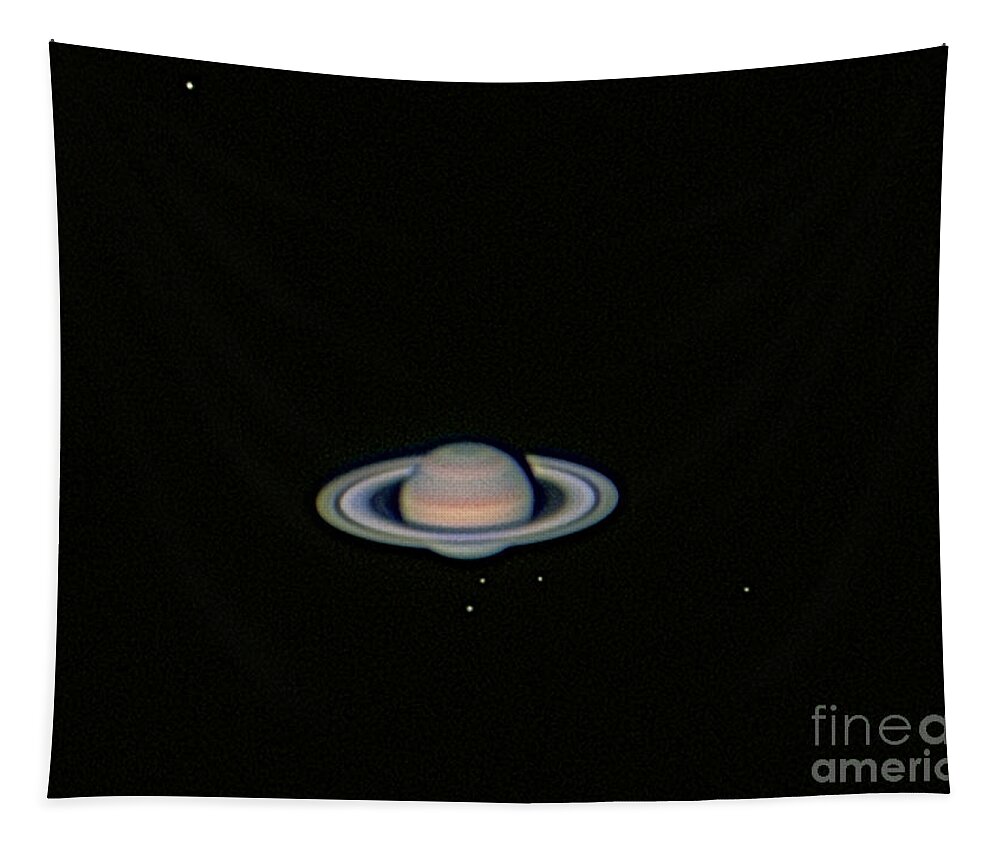 Science Tapestry featuring the photograph Saturn & Five Moons by John Chumack