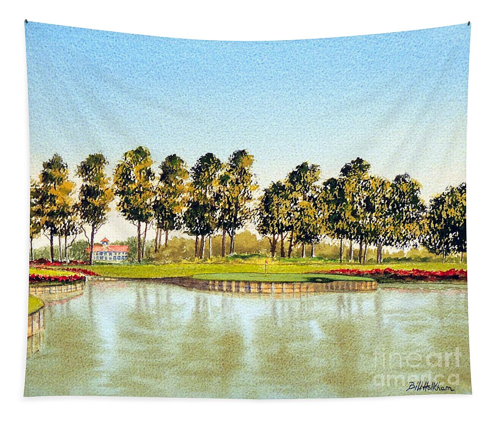 Sawgrass 17th Hole Tapestry featuring the painting Sawgrass TPC Golf Course 17Th Hole by Bill Holkham