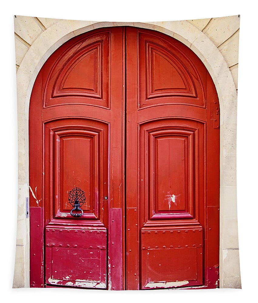 Red Tapestry featuring the photograph Scarlet Red Doors - Paris by Melanie Alexandra Price