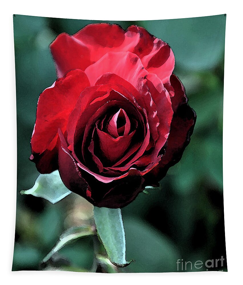 Rose Tapestry featuring the digital art Red Rose Bloom by Kirt Tisdale