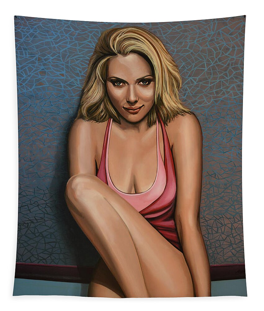 Scarlett Johansson Tapestry featuring the painting Scarlett Johansson by Paul Meijering