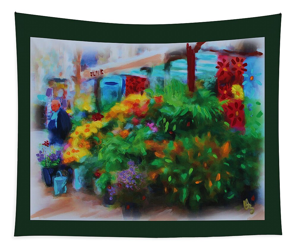 Flowers Tapestry featuring the painting Scene From La Rambla by Deborah Boyd