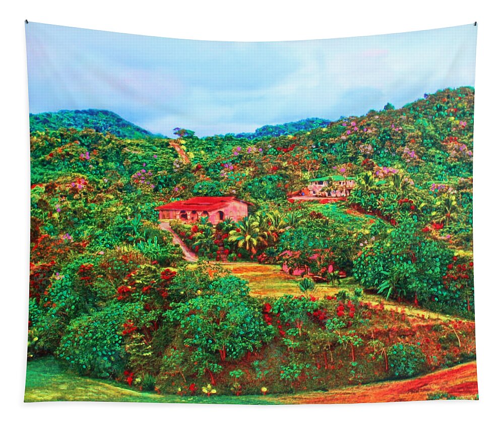 Mahogany Bay Tapestry featuring the painting Scene From Mahogony Bay Honduras by Deborah Boyd